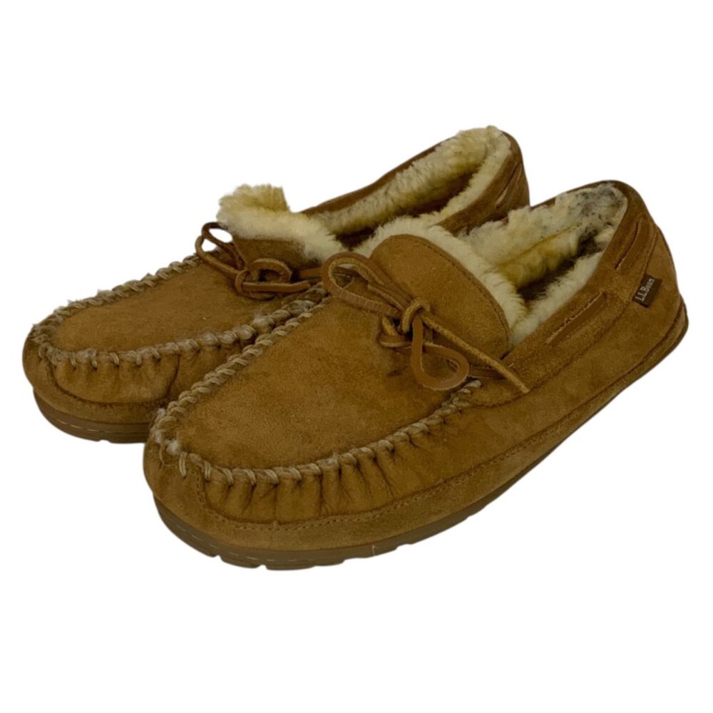 LL Bean Mens Suede Shearling-Lined Wicked Good Moccasin Slippers Size 11 Warm